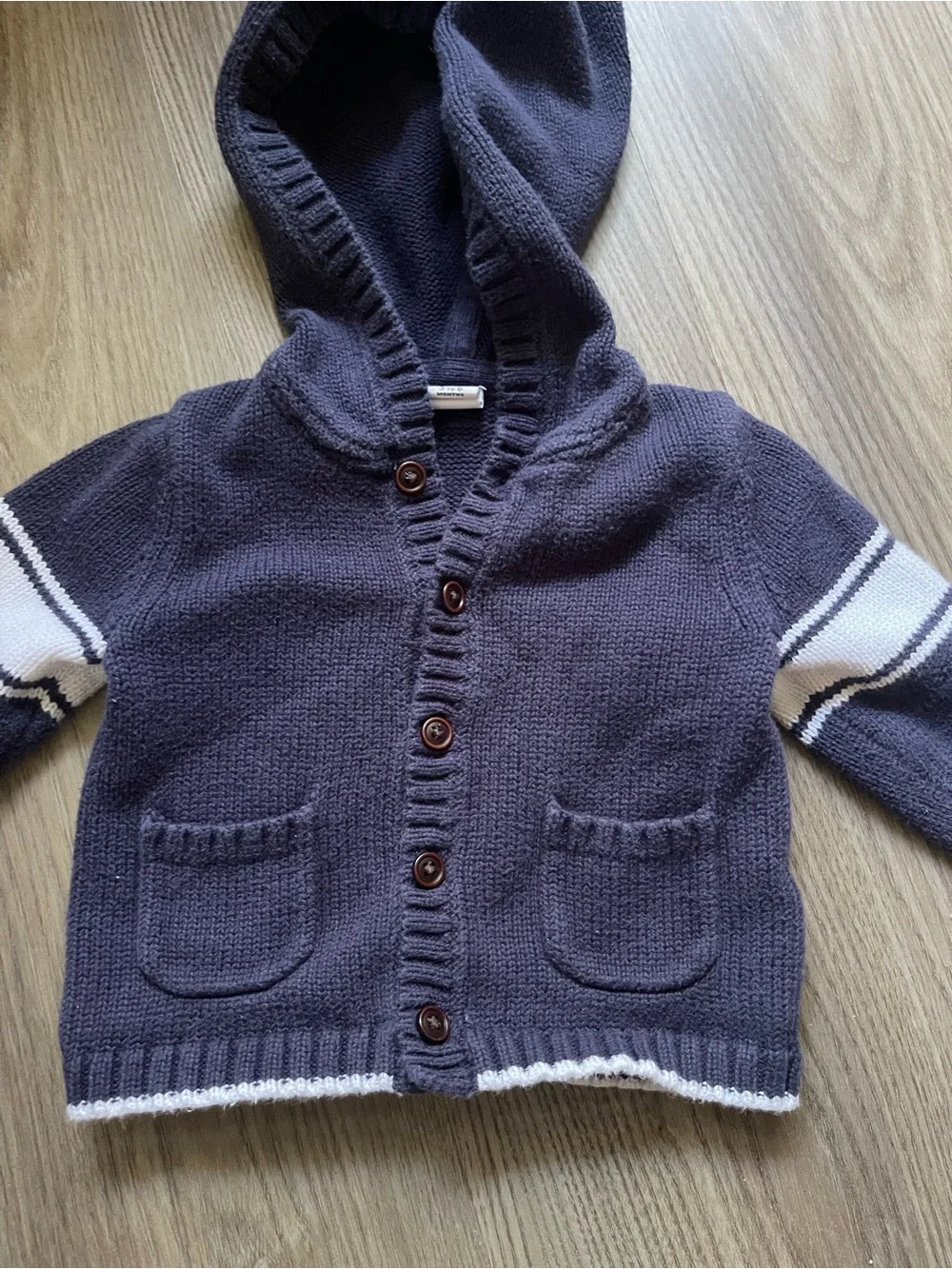 Janie and Jack Navy Varsity Knit Hoodie Sweater Cardigan 3 - 6 Month Preppy chic